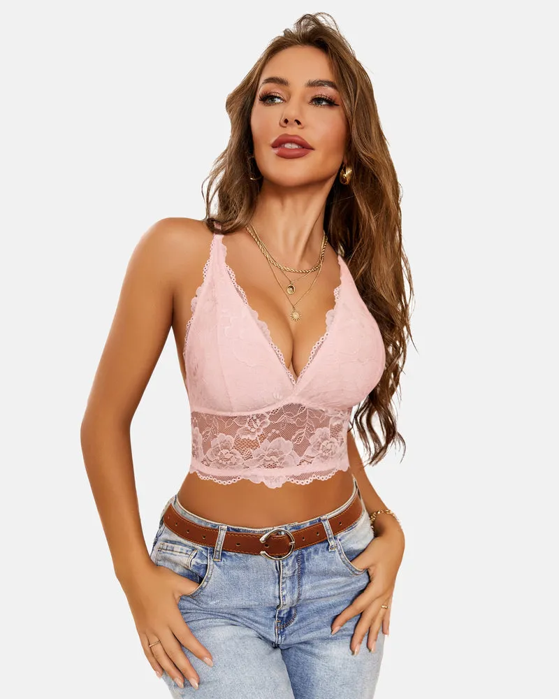Lace Bra V Neck Racerback Crop Top