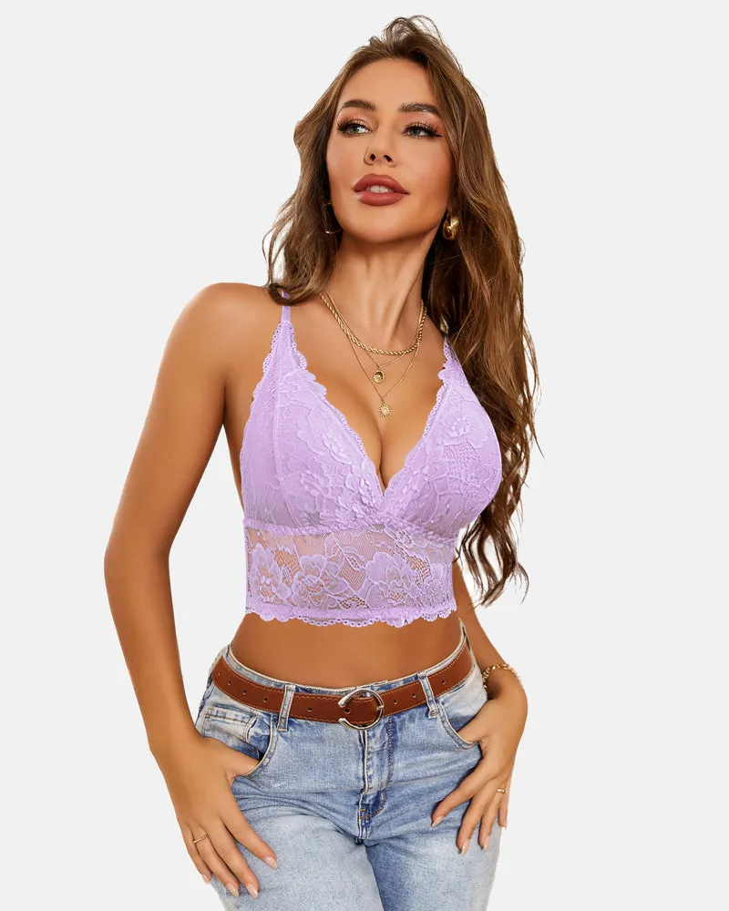 Lace Bra V Neck Racerback Crop Top