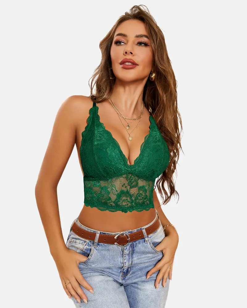 Lace Bra V Neck Racerback Crop Top