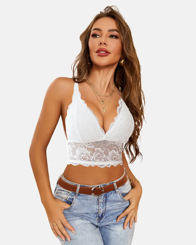 Lace Bra V Neck Racerback Crop Top