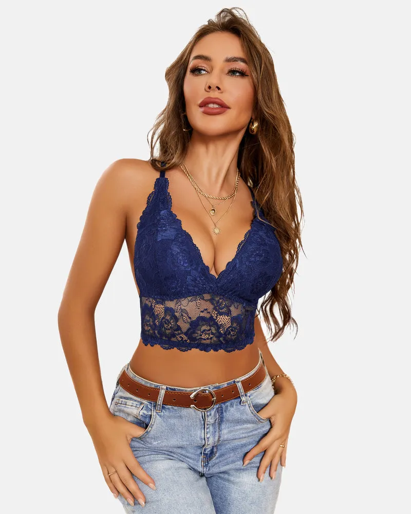 Lace Bra V Neck Racerback Crop Top