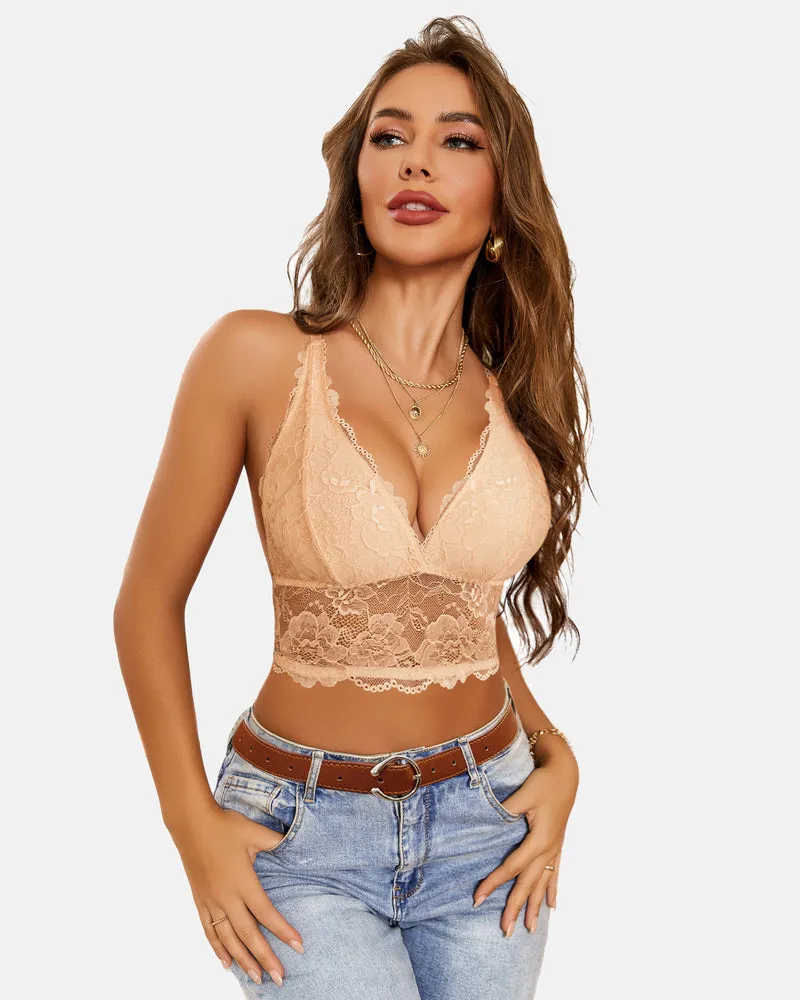 Lace Bra V Neck Racerback Crop Top
