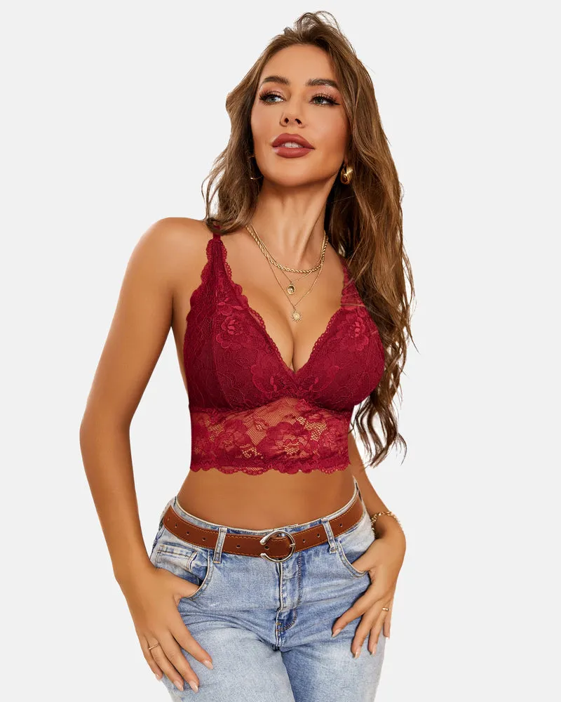 Lace Bra V Neck Racerback Crop Top