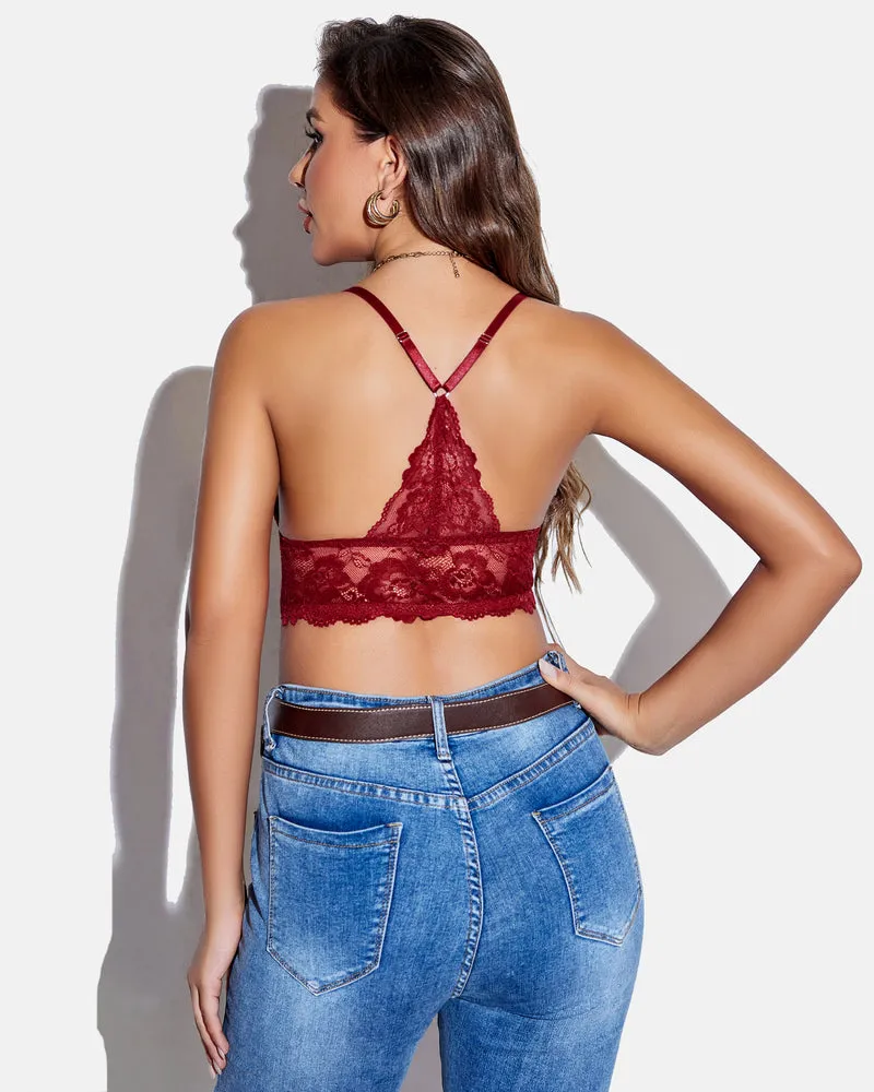 Lace Bra V Neck Racerback Crop Top