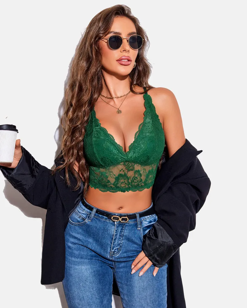 Lace Bra V Neck Racerback Crop Top