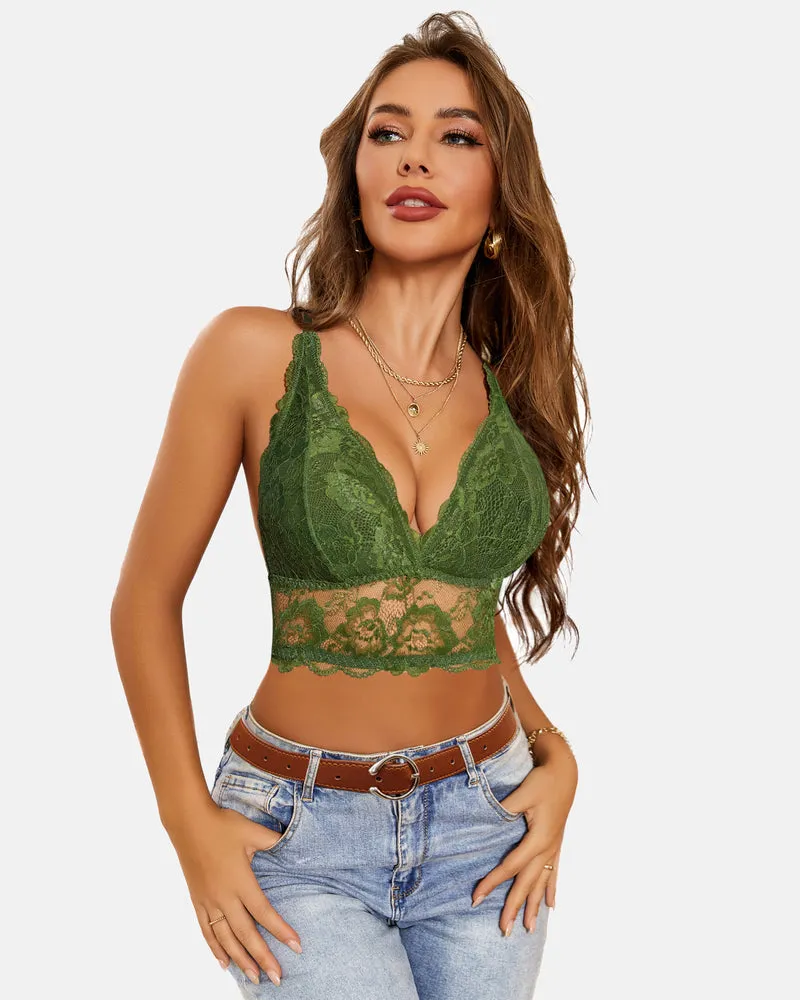 Lace Bra V Neck Racerback Crop Top