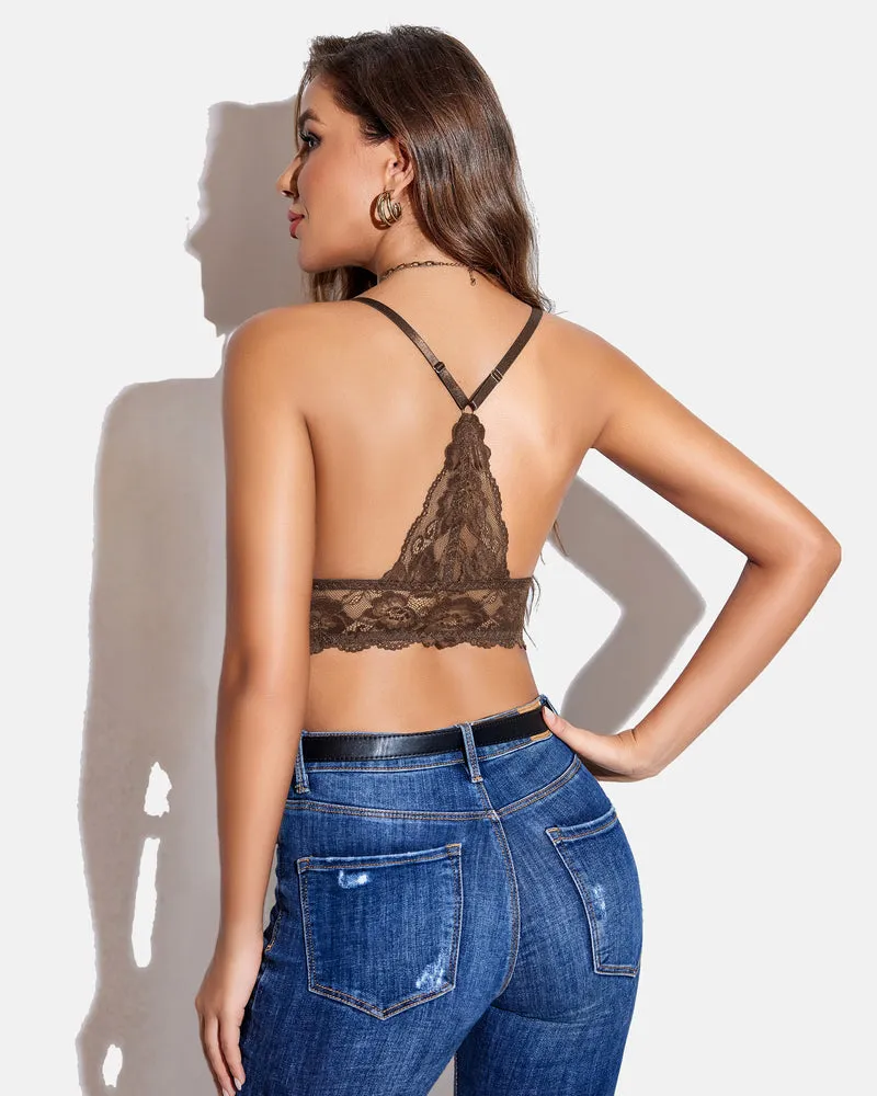 Lace Bra V Neck Racerback Crop Top