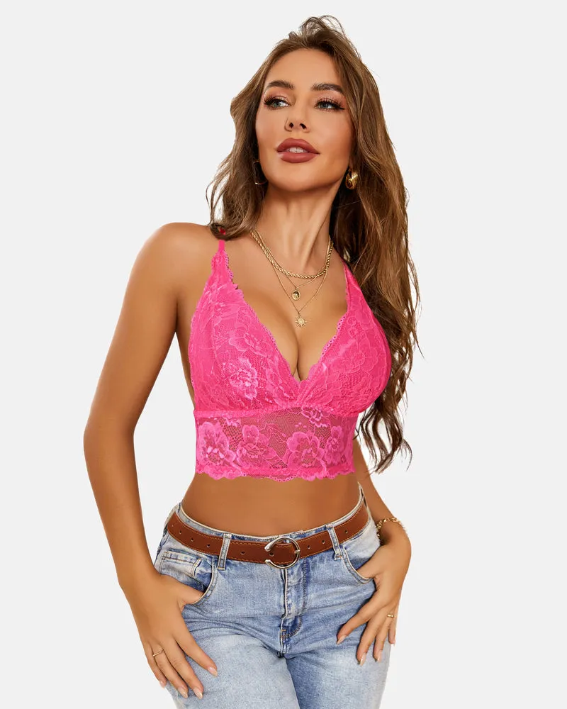 Lace Bra V Neck Racerback Crop Top