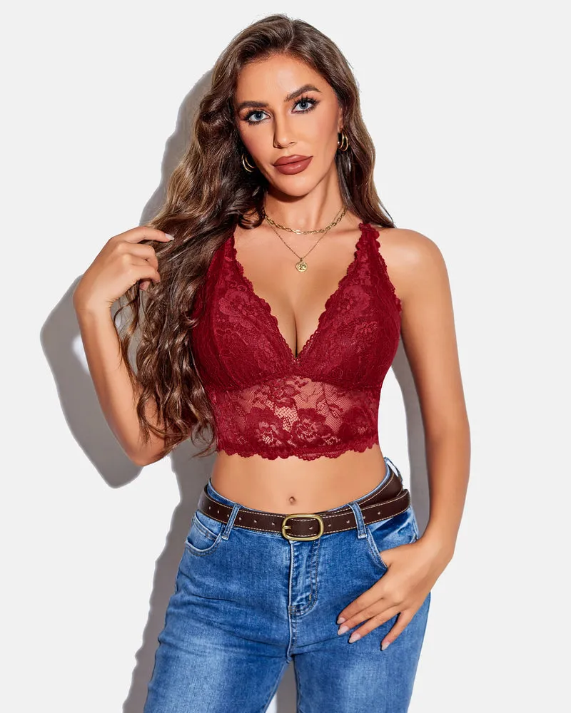 Lace Bra V Neck Racerback Crop Top