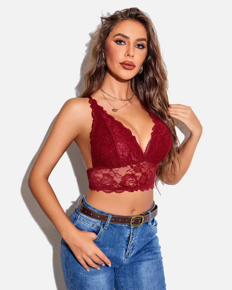 Lace Bra V Neck Racerback Crop Top