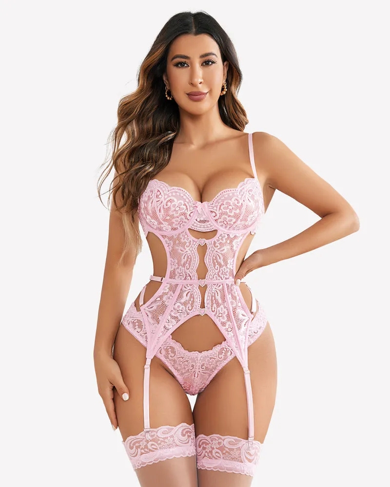 Lace Cut Out Rhinestone Corsets