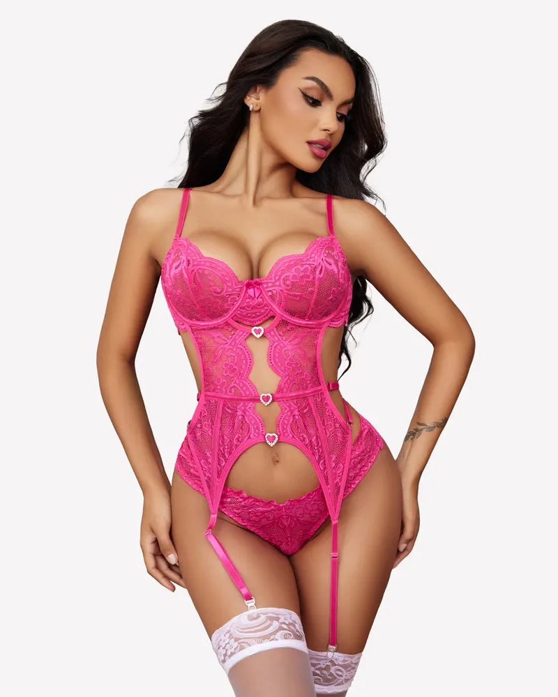 Lace Cut Out Rhinestone Corsets