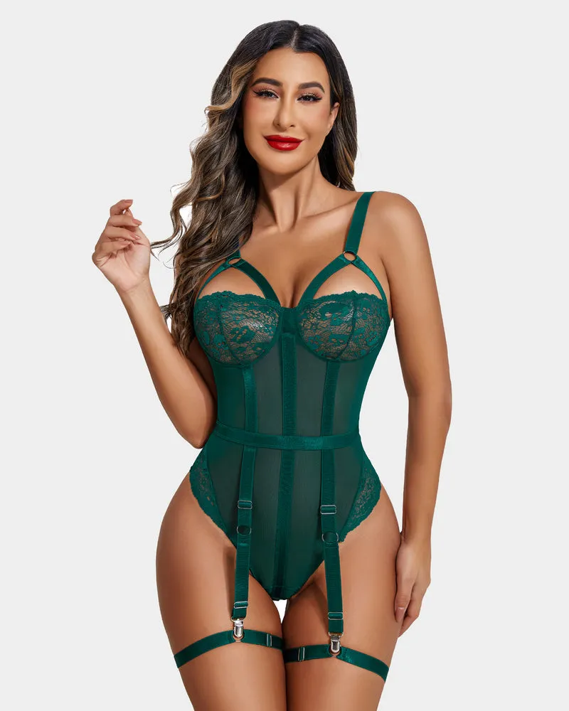 Lace Exotic Bodysuit with Garter Belt (DE Only)