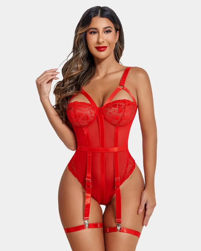 Lace Exotic Bodysuit with Garter Belt (DE Only)