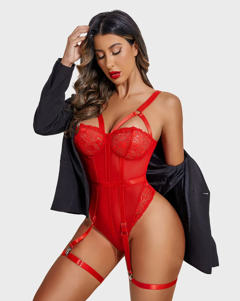 Lace Exotic Bodysuit with Garter Belt (DE Only)