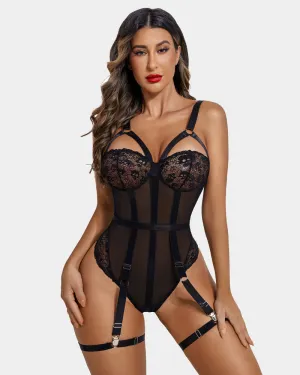 Lace Exotic Bodysuit with Garter Belt (DE Only)