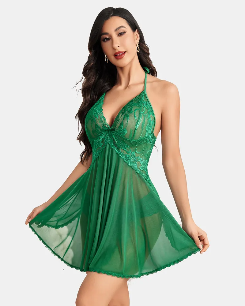 Lace Halter V Neck Nightdress