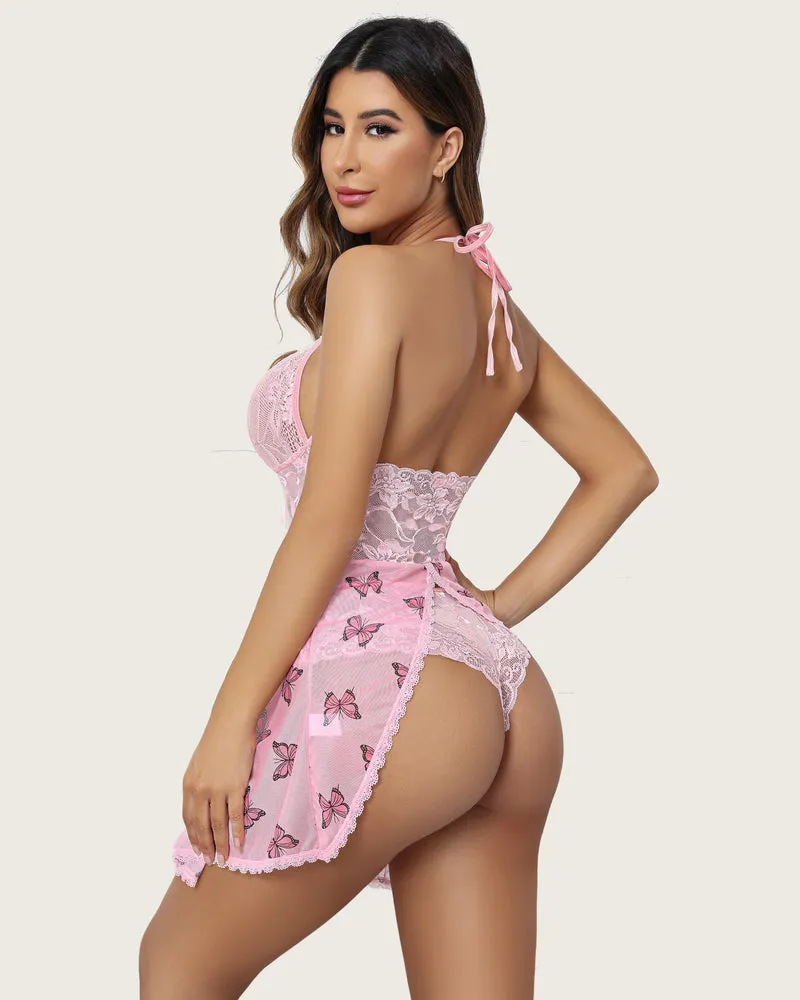 Lace Halter V Neck Nightgown