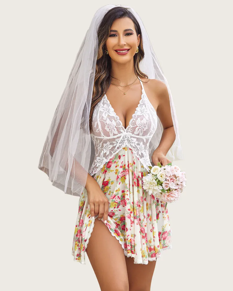 Lace Halter V Neck Nightgown