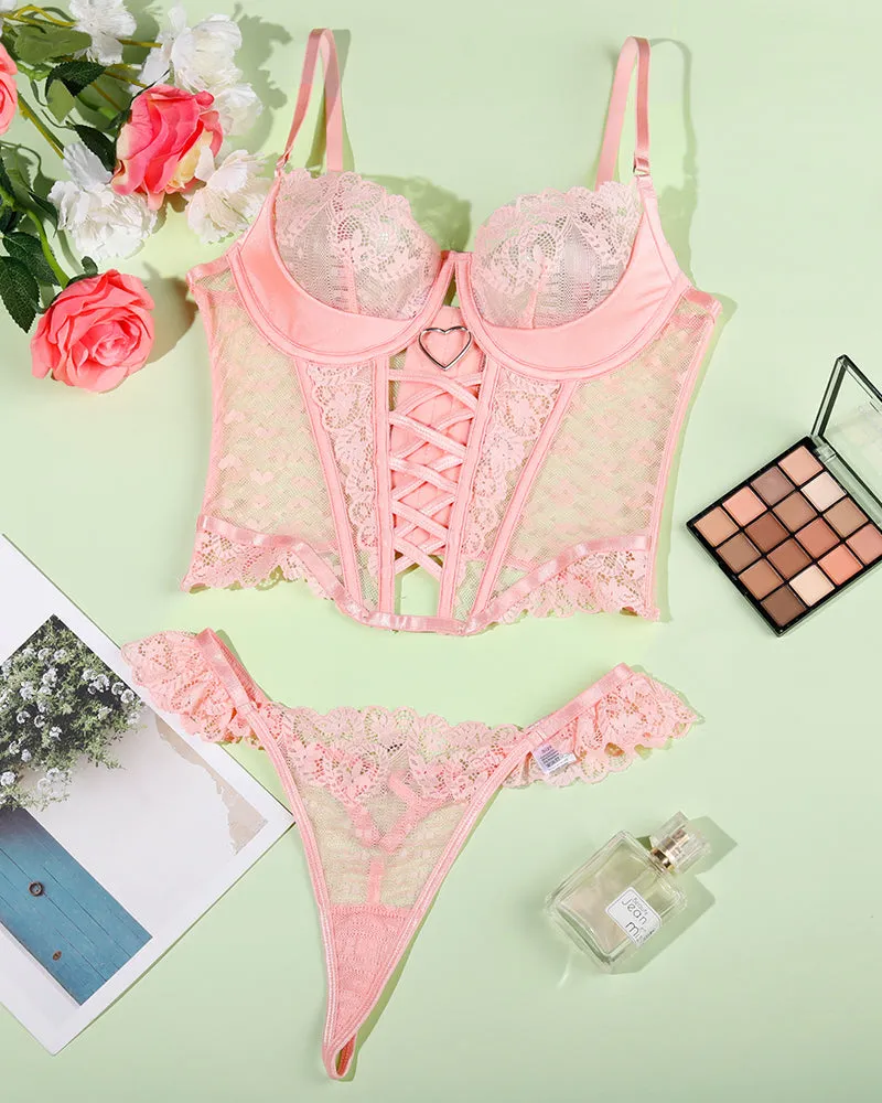 Lace Heart Corset Lingerie Set
