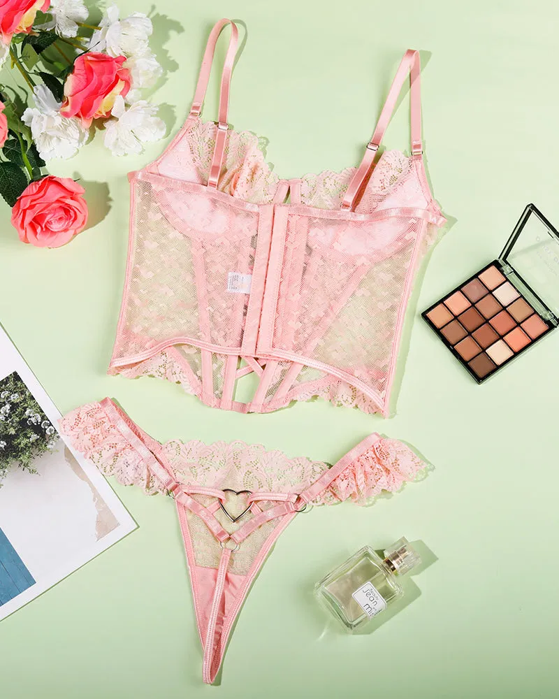 Lace Heart Corset Lingerie Set