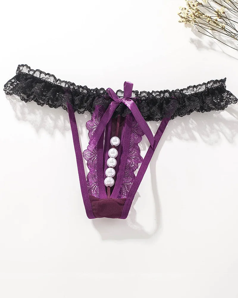 Lace Low-Rise Pearl Thong Panties