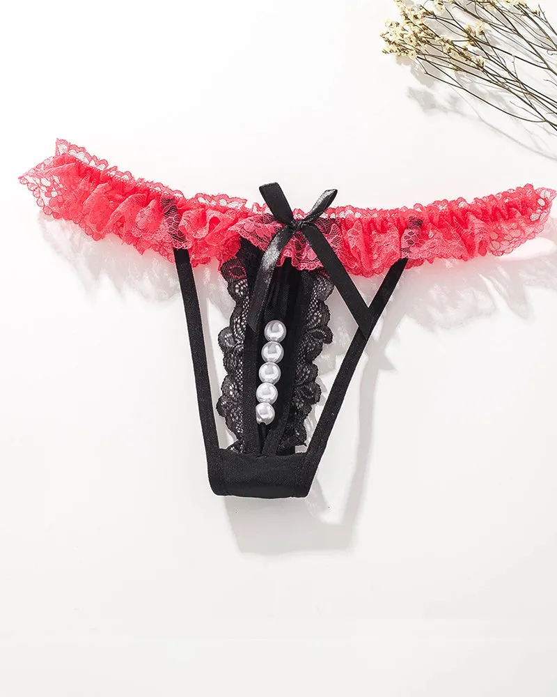 Lace Low-Rise Pearl Thong Panties