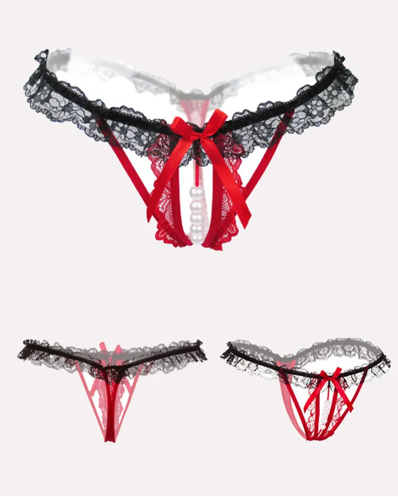 Lace Low-Rise Pearl Thong Panties
