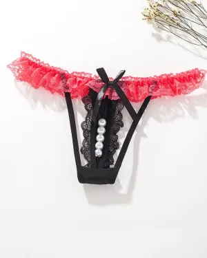 Lace Low-Rise Pearl Thong Panties