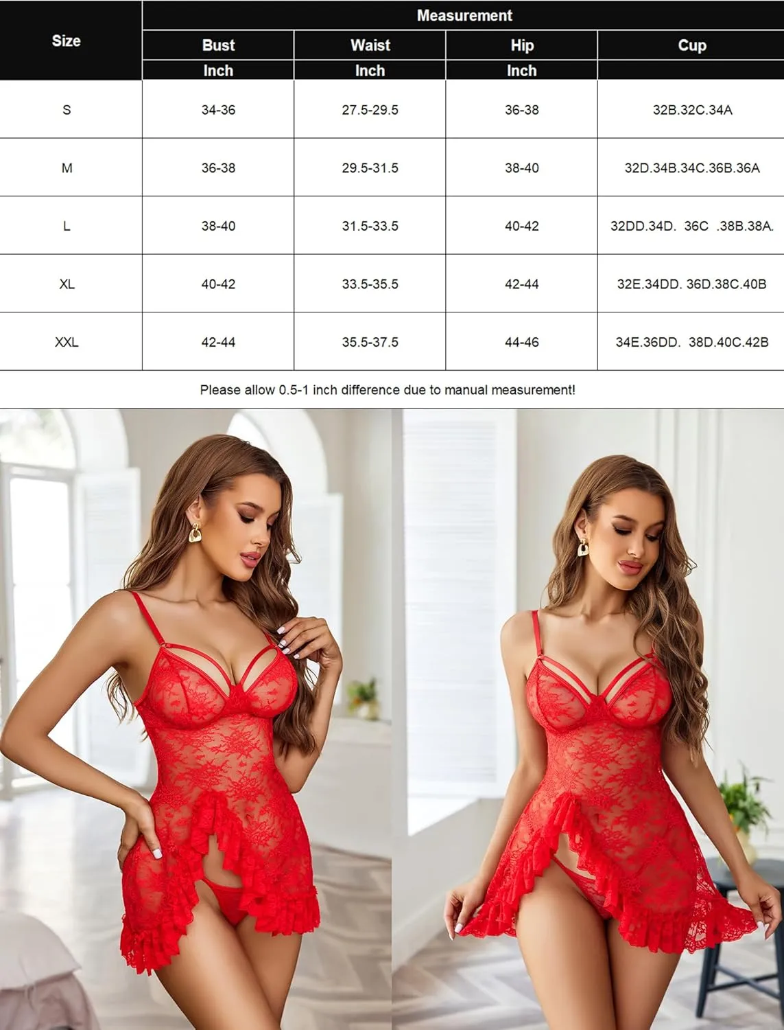 Lace Mesh Ruffle Hem Sleep Dress