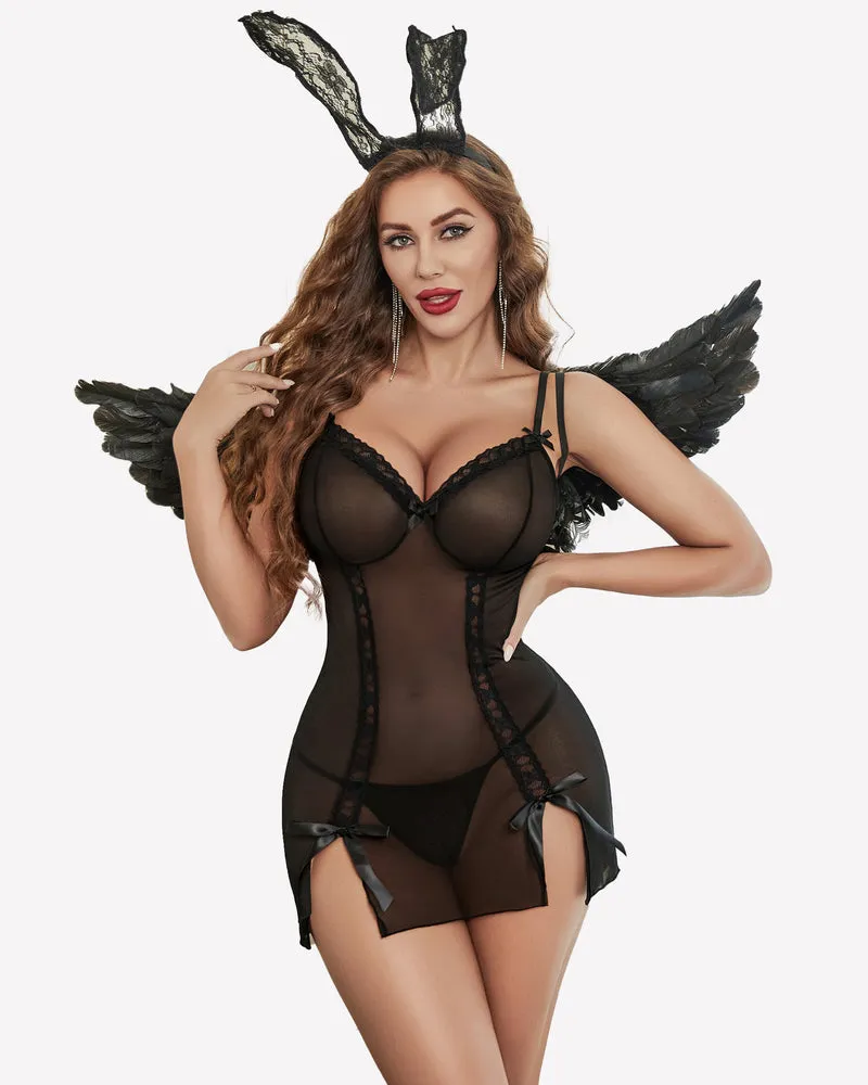 Lace Mesh Side Split Nightdress