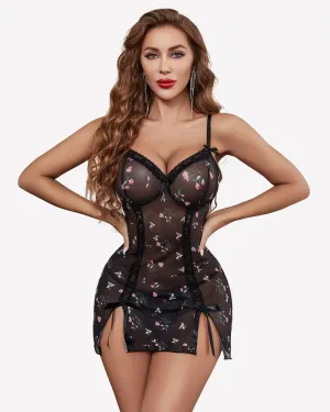 Lace Mesh Side Split Nightdress