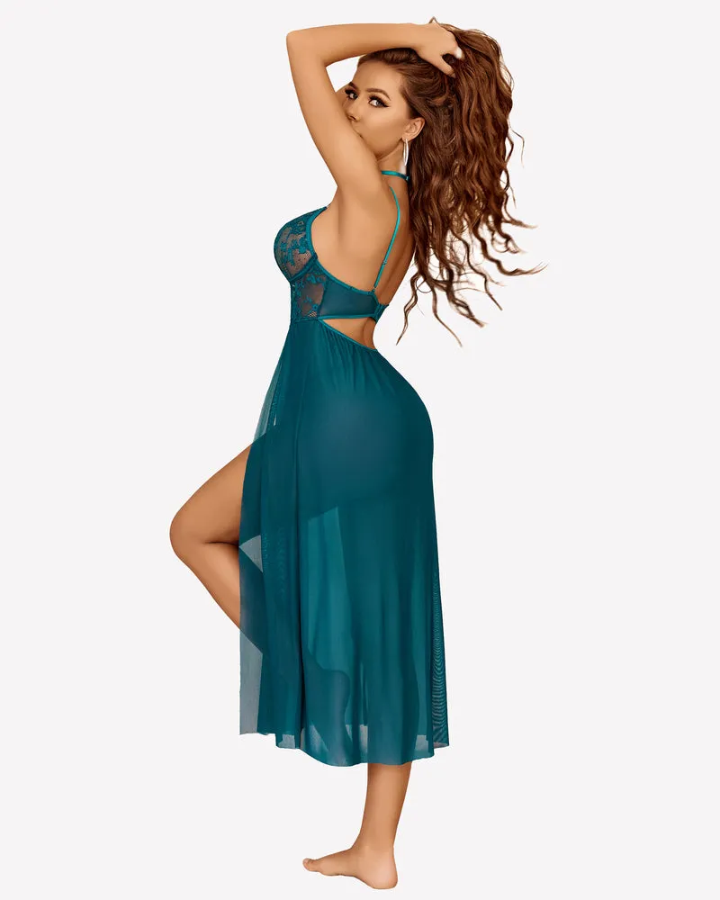 Lace Mesh Side Split Nightgown