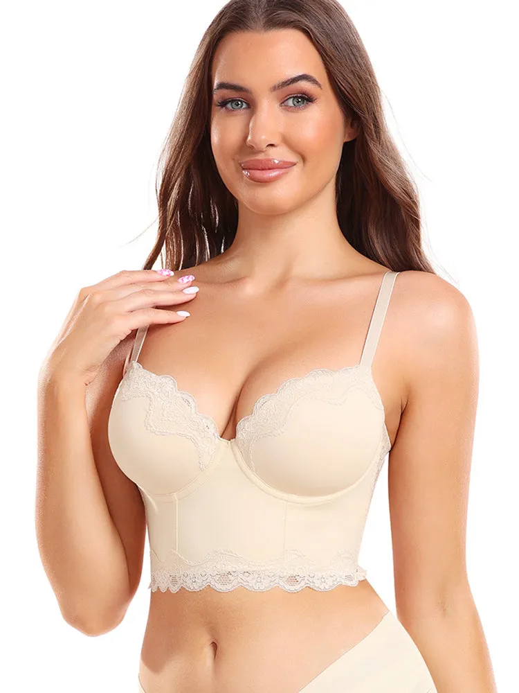 Lace Plunge Push Up Longline Bras