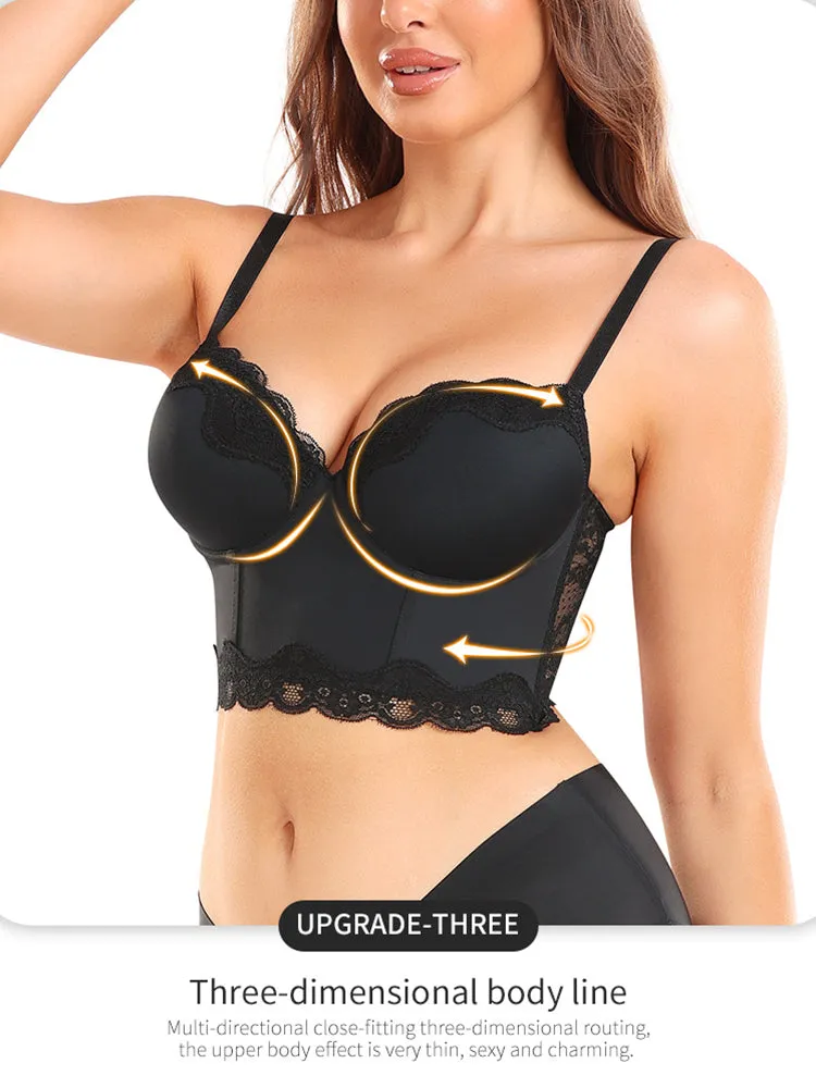 Lace Plunge Push Up Longline Bras