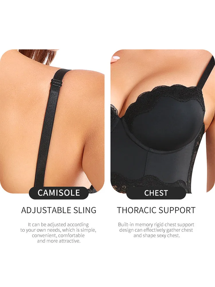 Lace Plunge Push Up Longline Bras