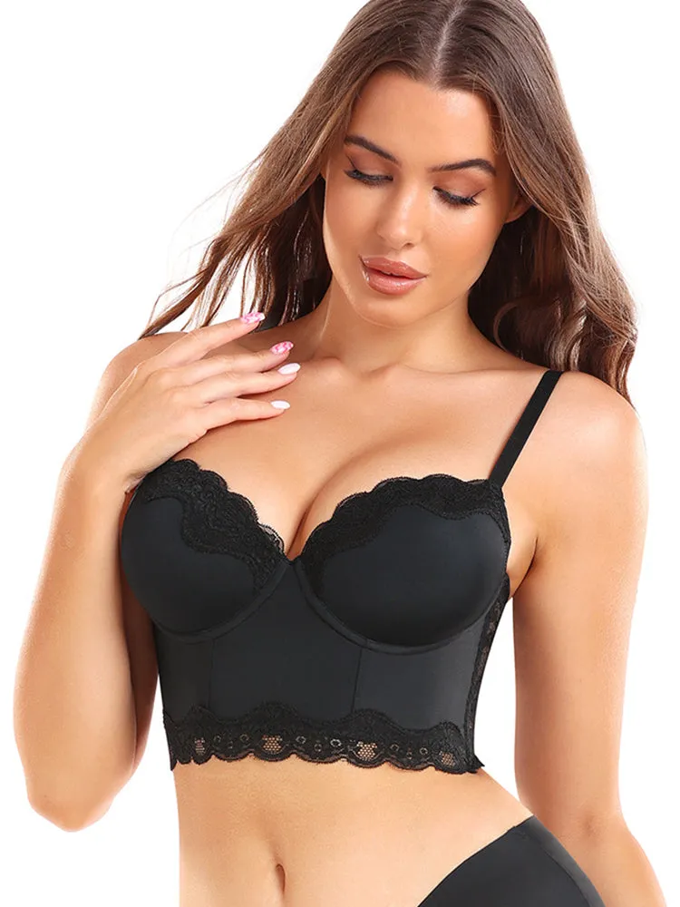 Lace Plunge Push Up Longline Bras