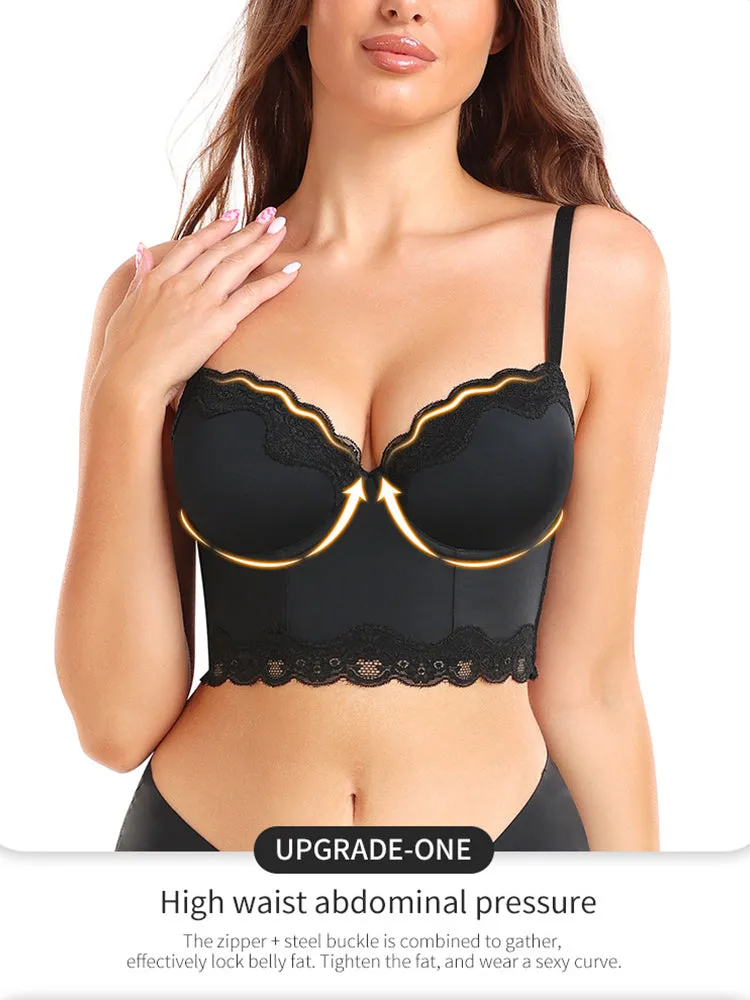 Lace Plunge Push Up Longline Bras