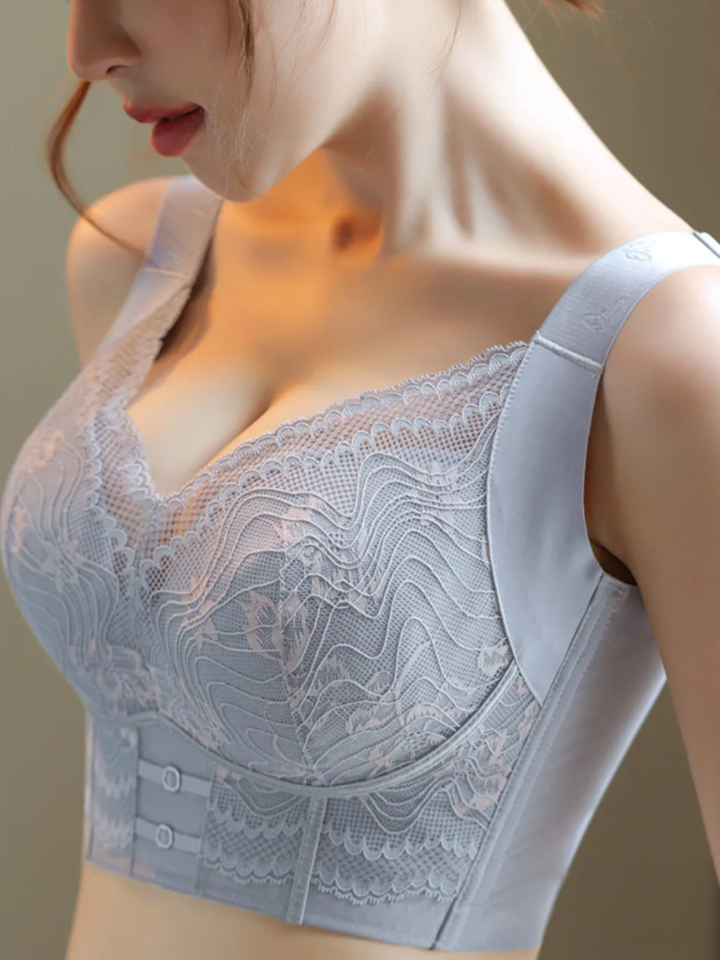 Lace Thin Back-Support Push-Up Wireless Bra with Side Support