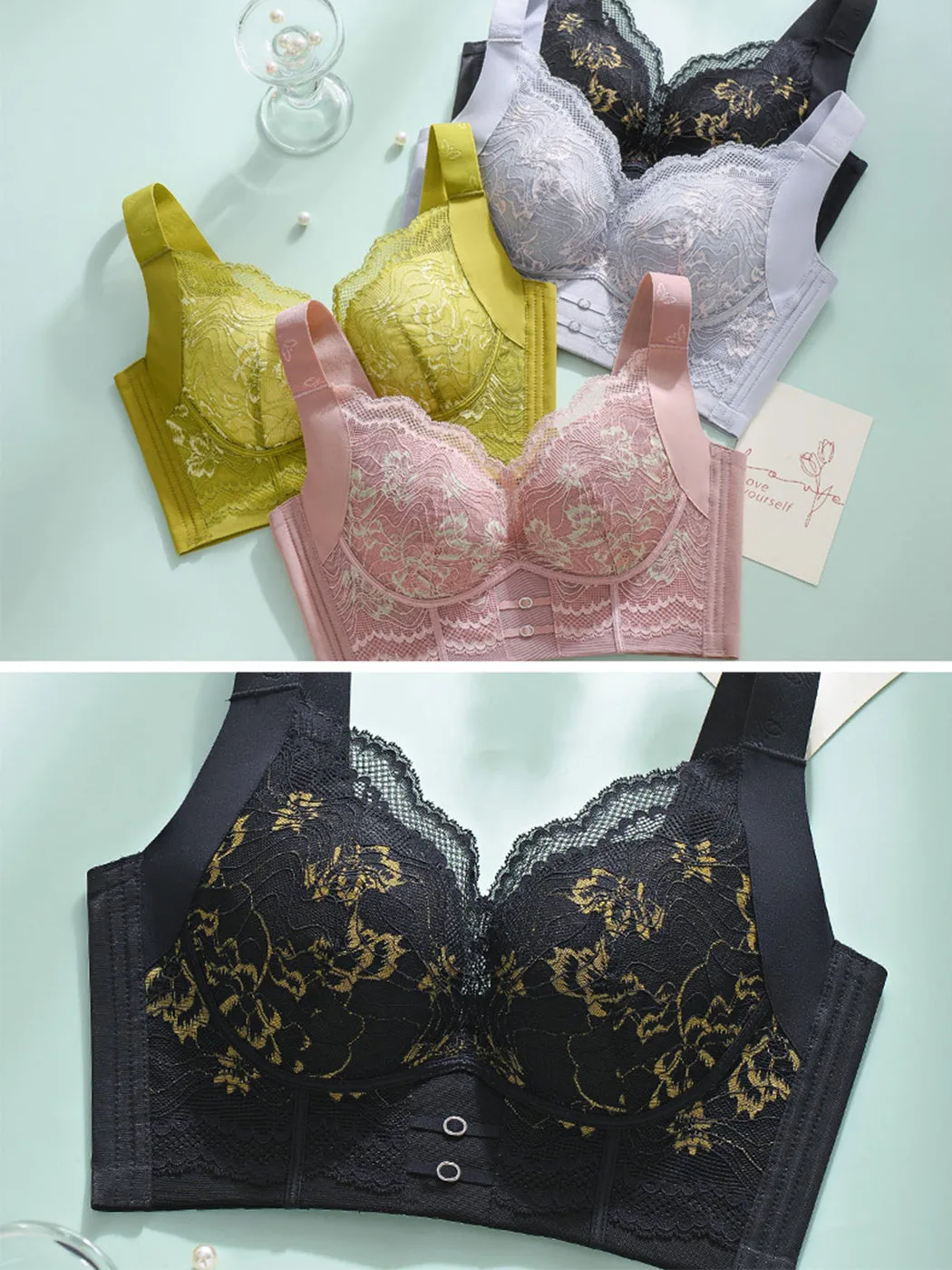 Lace Thin Back-Support Push-Up Wireless Bra with Side Support
