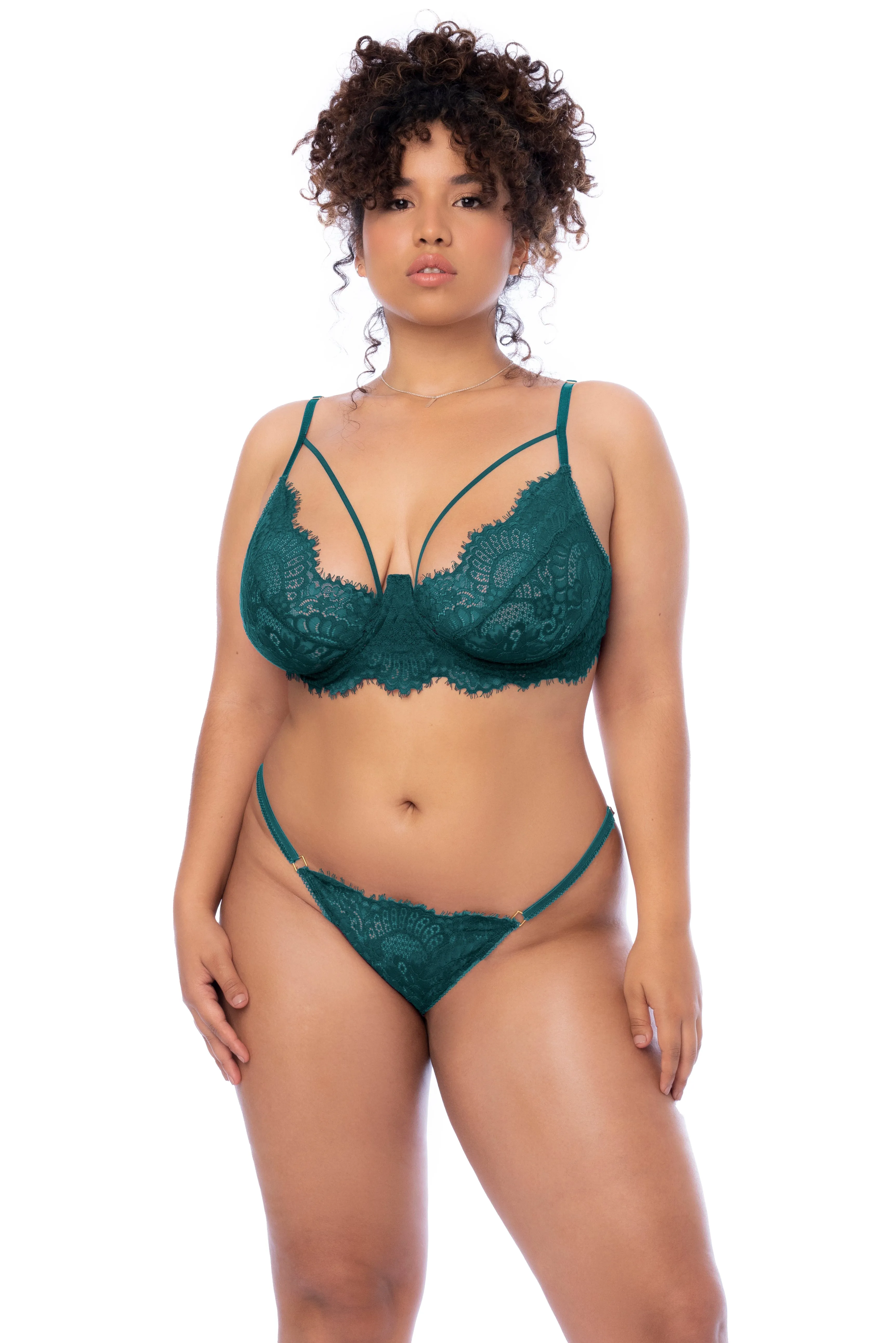 Mapale Plus Size Queen Eyelash Lace Garter Bra Set Sea Green
