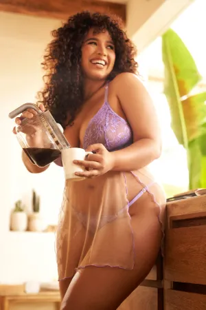 Mapale Queen Verona Sweet Lilac Dream Sheer Mesh Lace Cups Babydoll