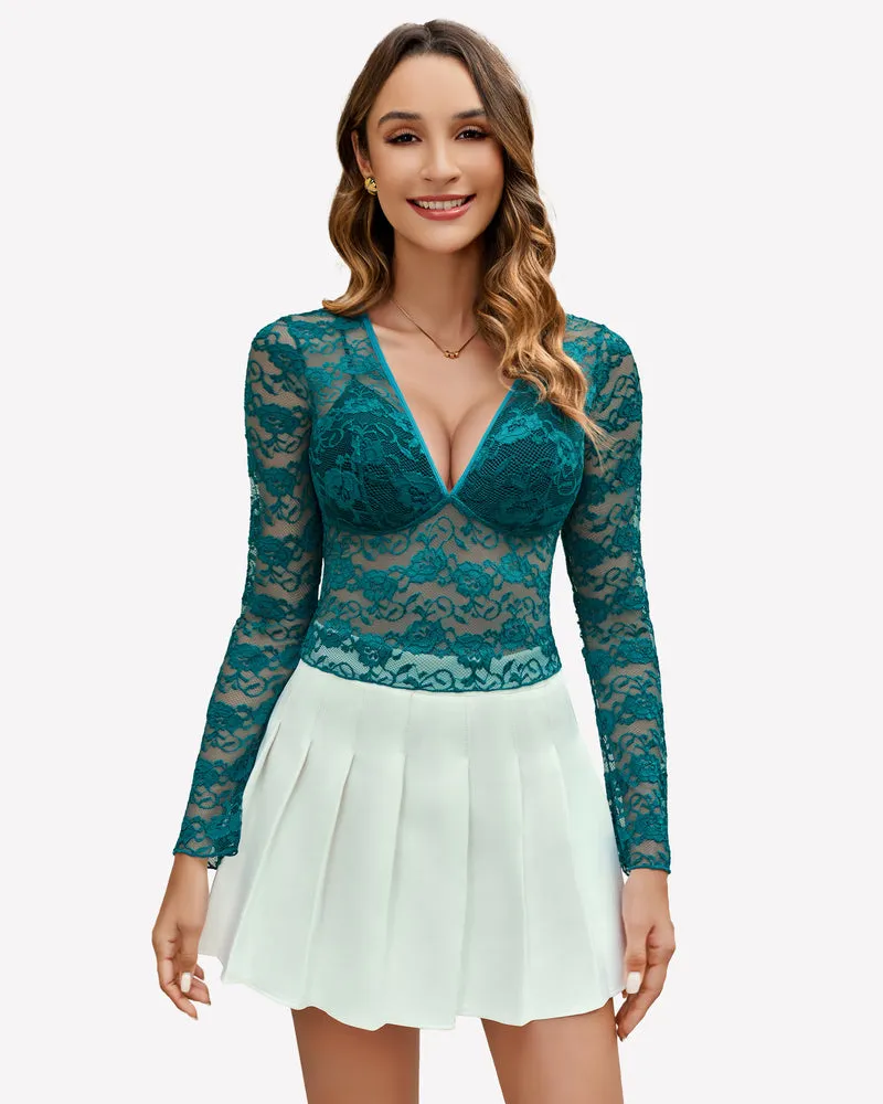 Mesh Long Sleeve Blouse Floral Lace Top