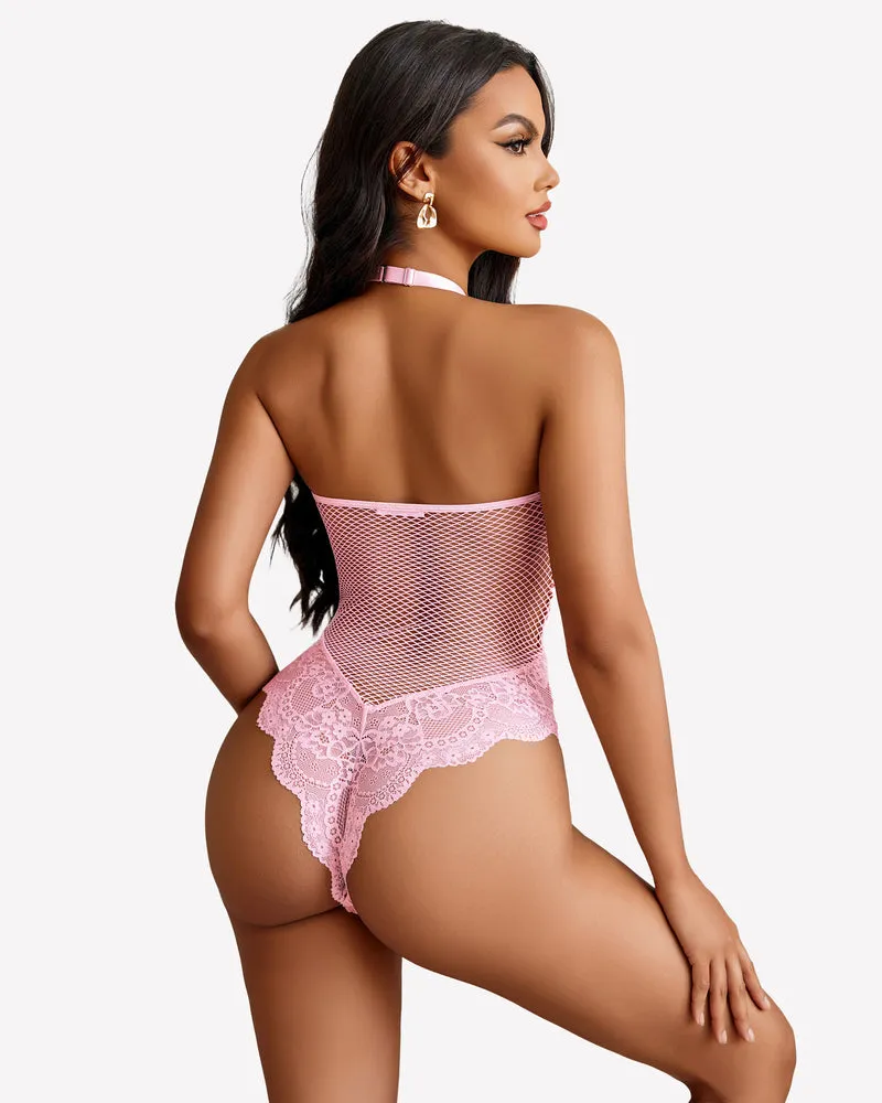 Mesh One Piece Halter Teddy