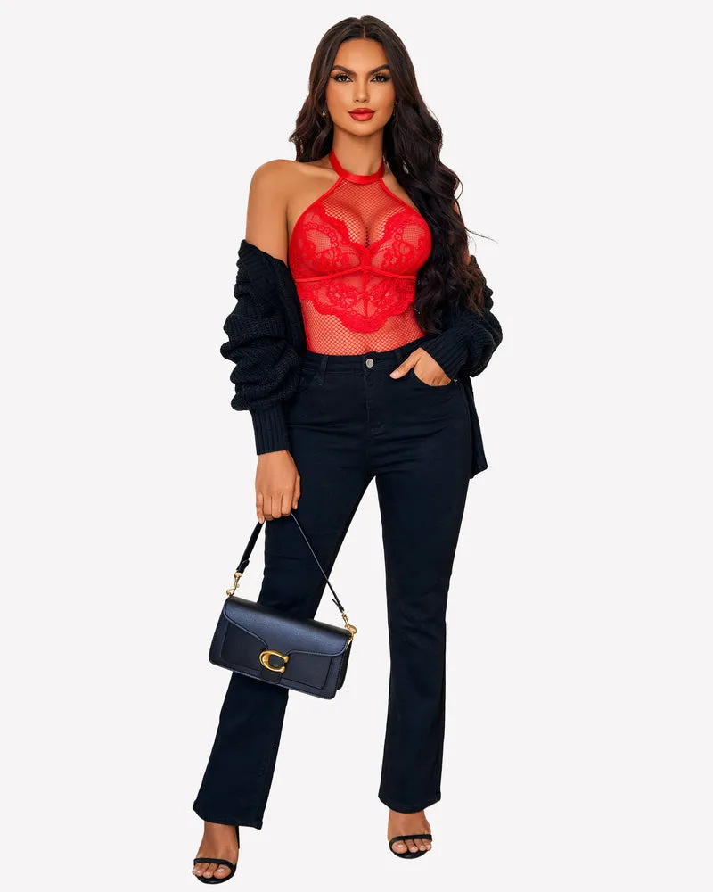 Mesh One Piece Halter Teddy