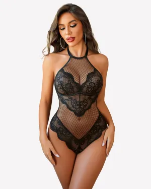 Mesh One Piece Halter Teddy