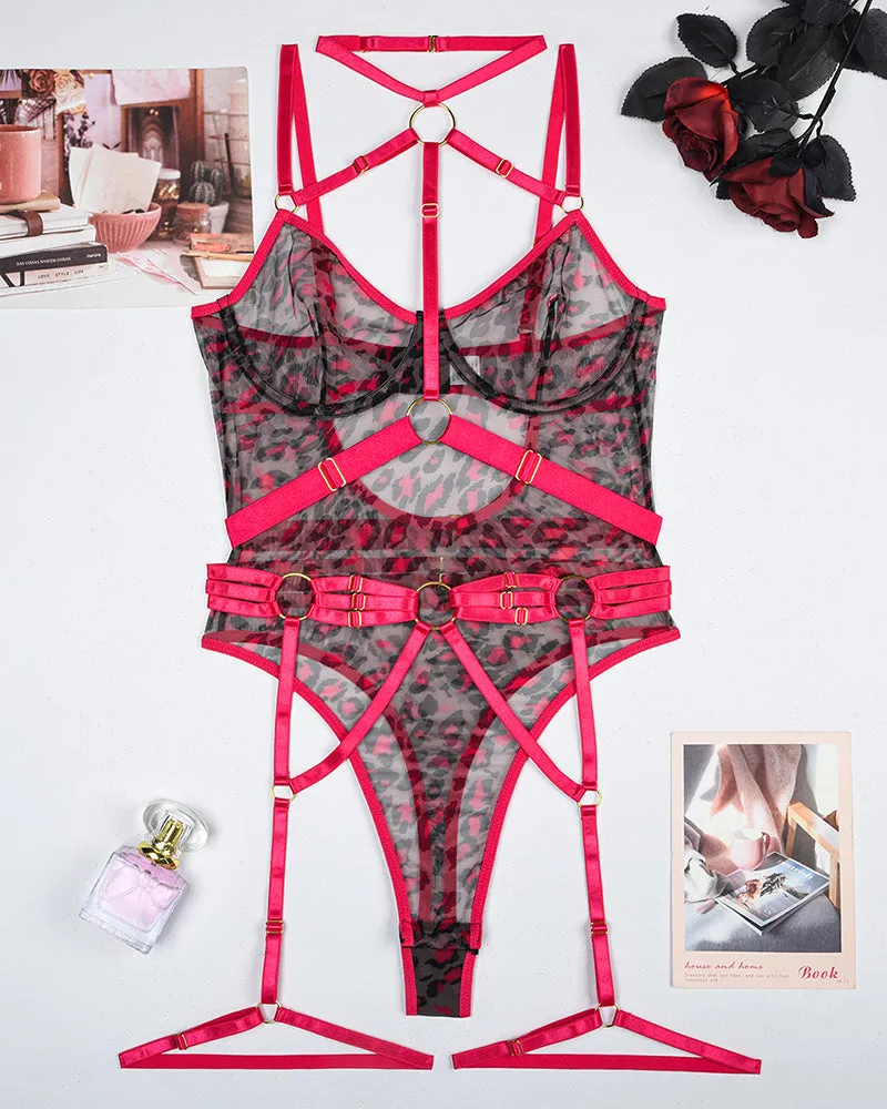 Mesh Straps Bodysuit with Steel Ring