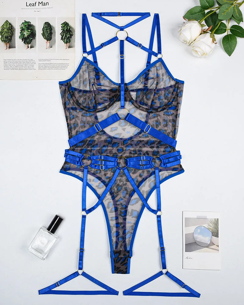Mesh Straps Bodysuit with Steel Ring