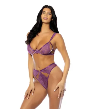 Oh la la Cheri Evrice Lace Mesh Underwire Bra Set Purple
