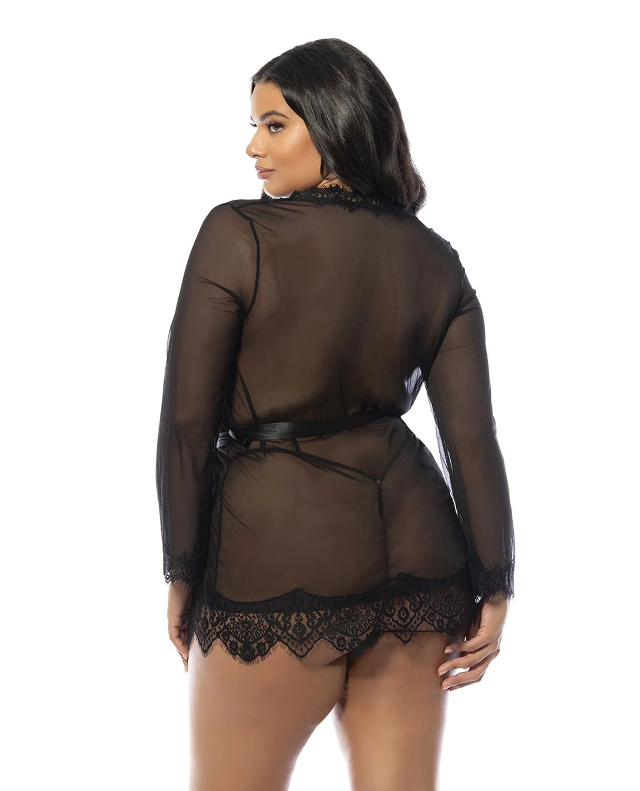 Oh la la Cheri Queen Eyelash Lace Sheer Mesh Provence Short Robe Black